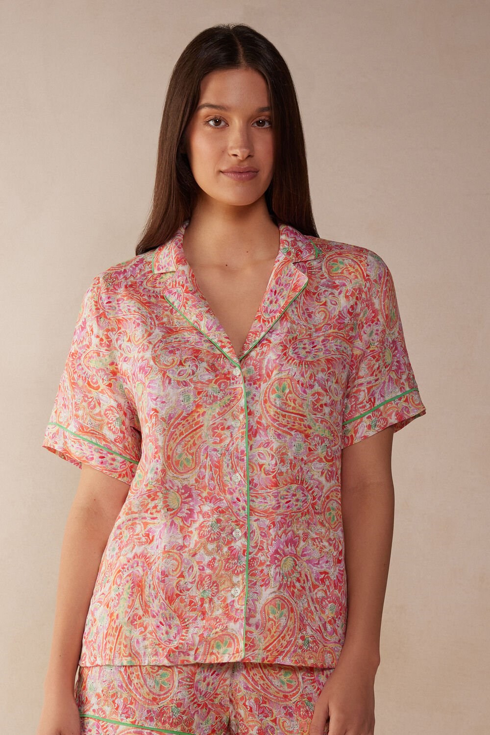 Intimissimi Summer Journey Short Sleeve Linen Shirt Multicolor - 240j - Summer Cashmere Print | 3457DLKYZ