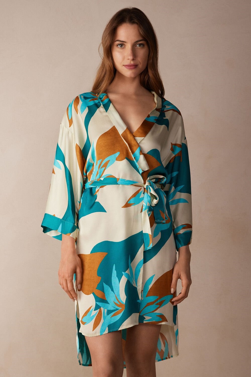 Intimissimi Summer Vibes Viscose Satin Kimono Multicolor - 241j - Summer Vibes Print | 6413CBODV