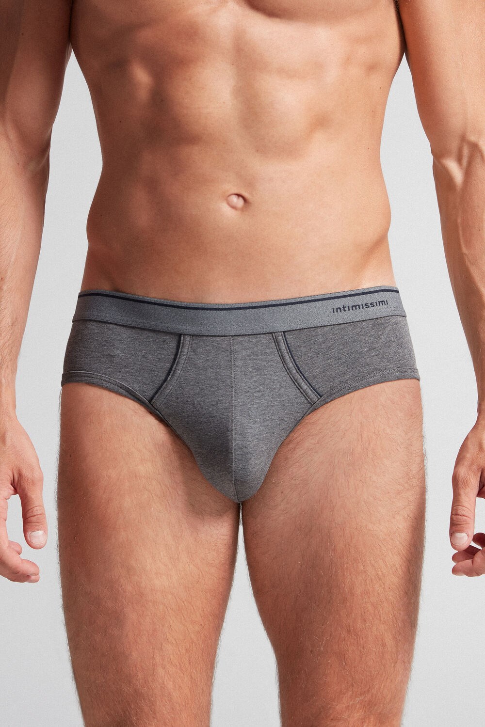 Intimissimi Supima Cotton Briefs with Visible Elastic Dark Grey - 080i - Heathered Graphite Grey / Blue | 2648CINPR