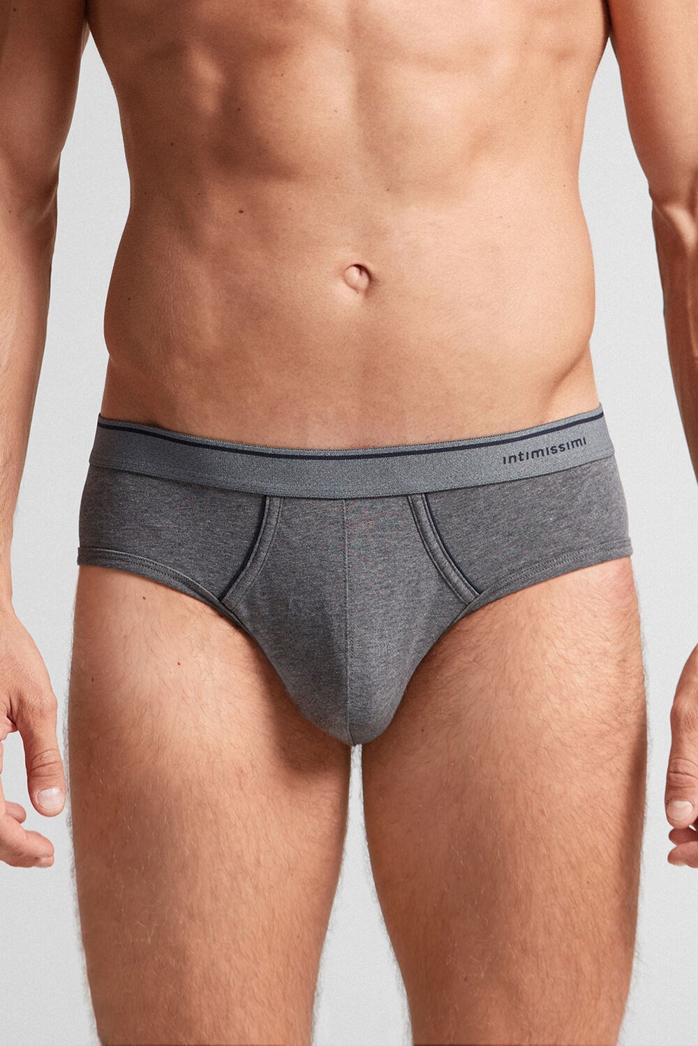 Intimissimi Supima Cotton Briefs with Visible Elastic Dark Grey - 080i - Heathered Graphite Grey / Blue | 2648CINPR