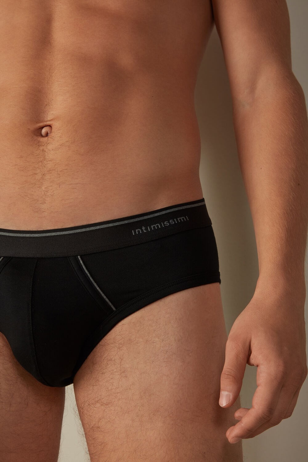 Intimissimi Supima Cotton Briefs with Visible Elastic Black - 7007 - Black / Heathered Graphite Grey | 4685QJUPE