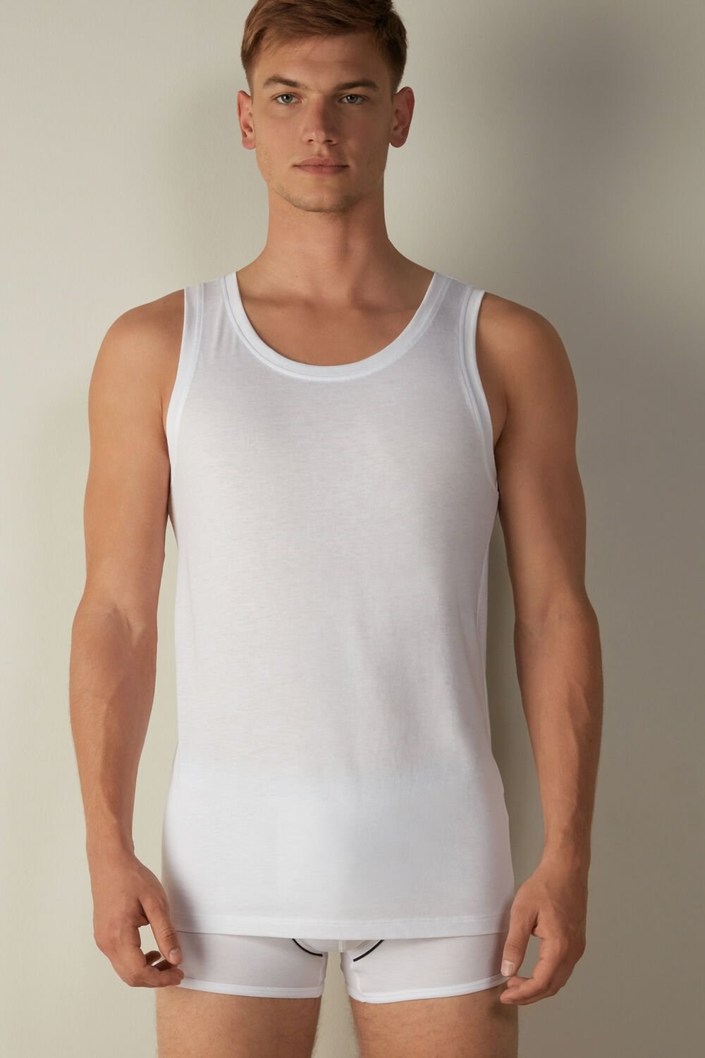 Intimissimi Supima Cotton Crew Neck Tank Top White - 001 - White | 4756DYQCK