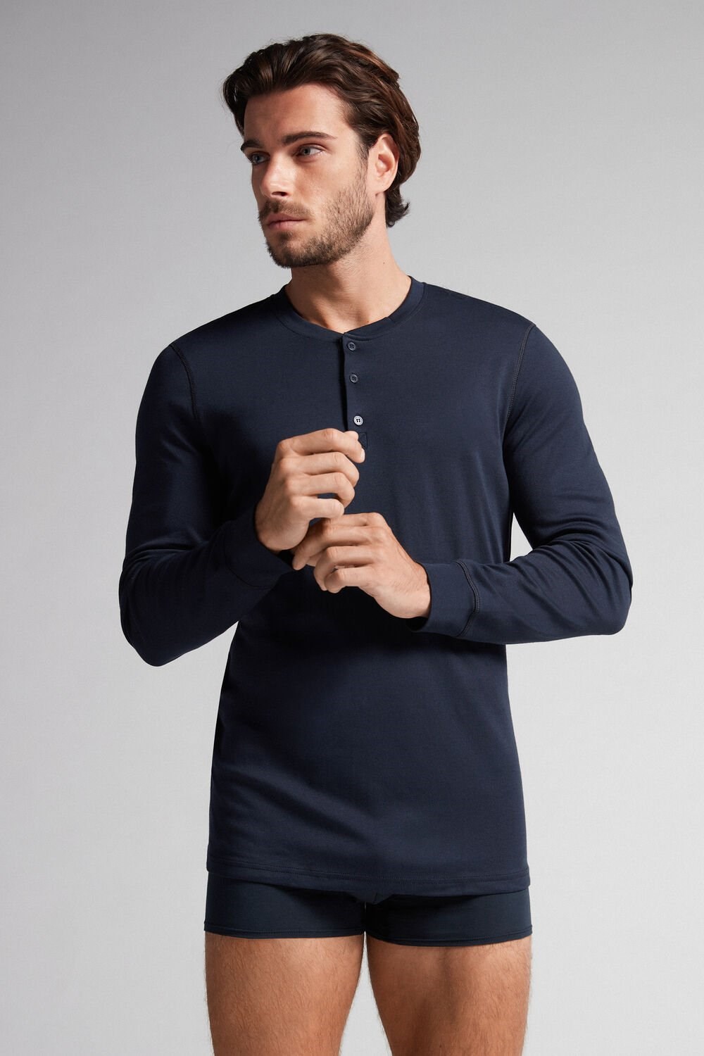 Intimissimi Supima Interlock Long-Sleeve Top 800 - Midnight Blue | 1706GQHBE