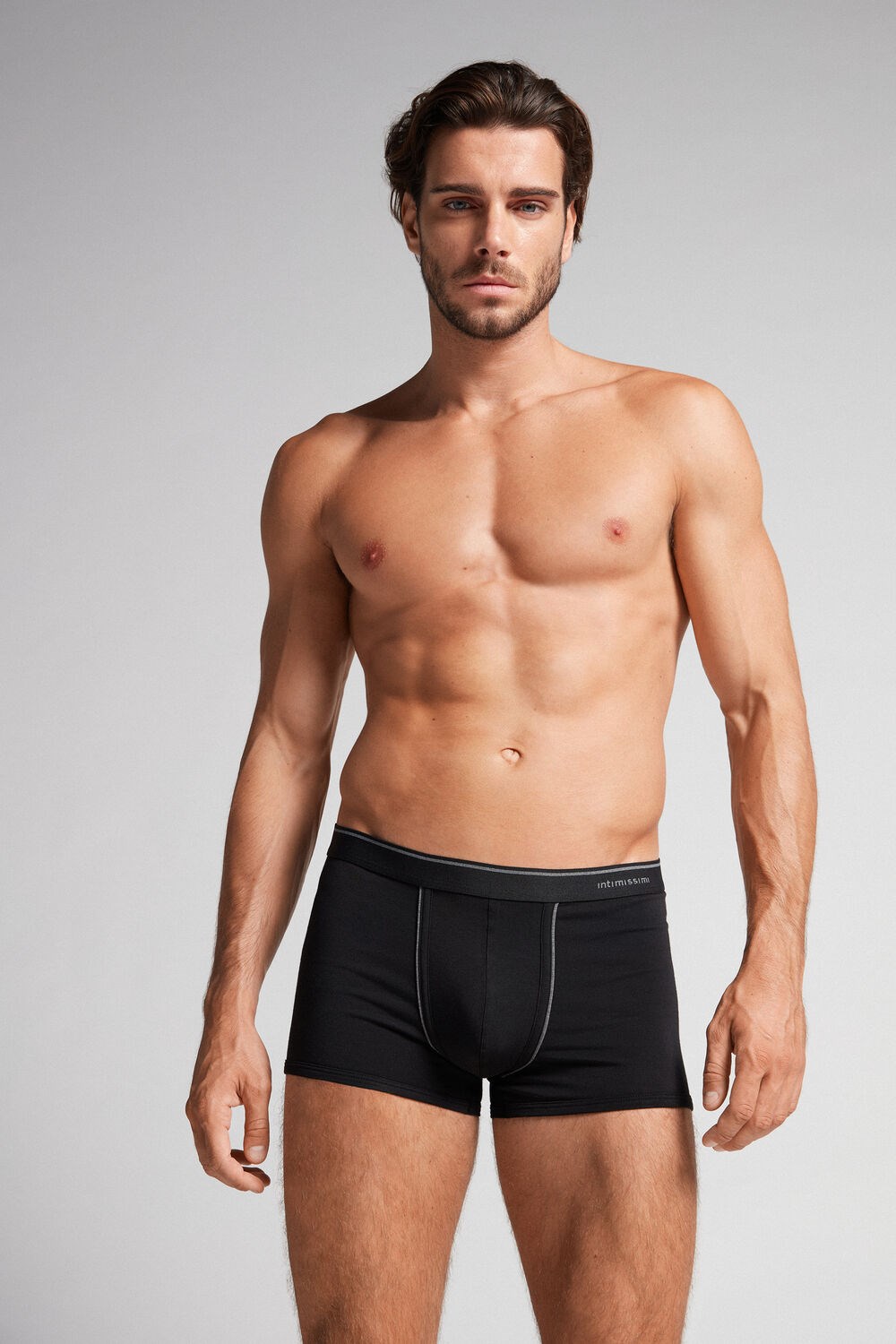 Intimissimi Supima® Cotton Boxers Black - 7007 - Black / Heathered Graphite Grey | 0384JNUZF