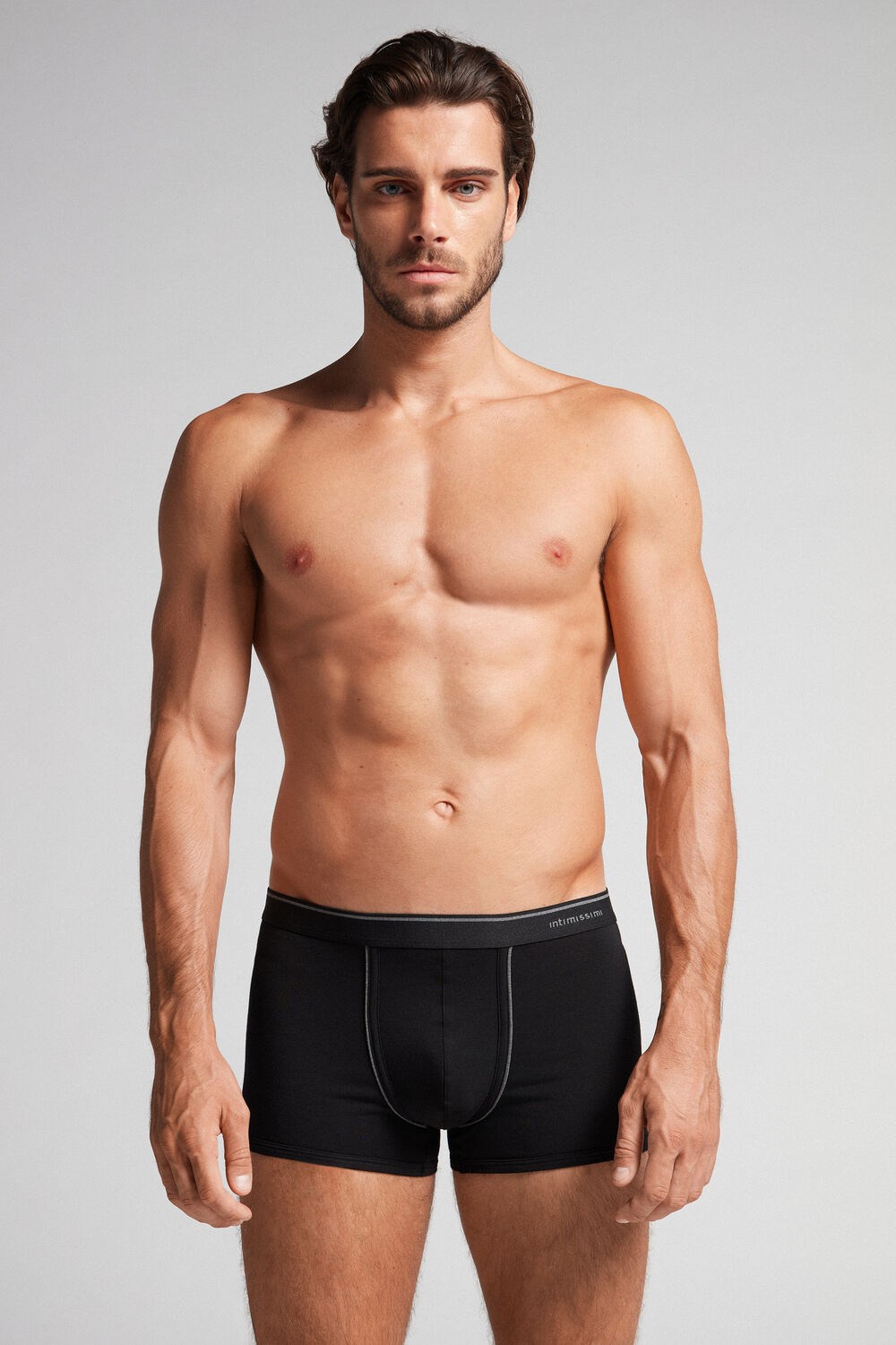 Intimissimi Supima® Cotton Boxers Black - 7007 - Black / Heathered Graphite Grey | 0384JNUZF