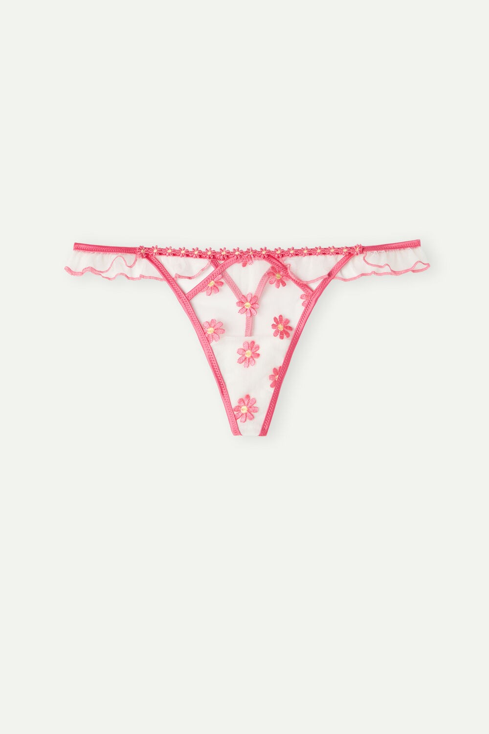 Intimissimi Sweet Like Daisies ‘80s Style Thong White - 239j - Fuchsia Pink / Talc White | 1830FDUIN