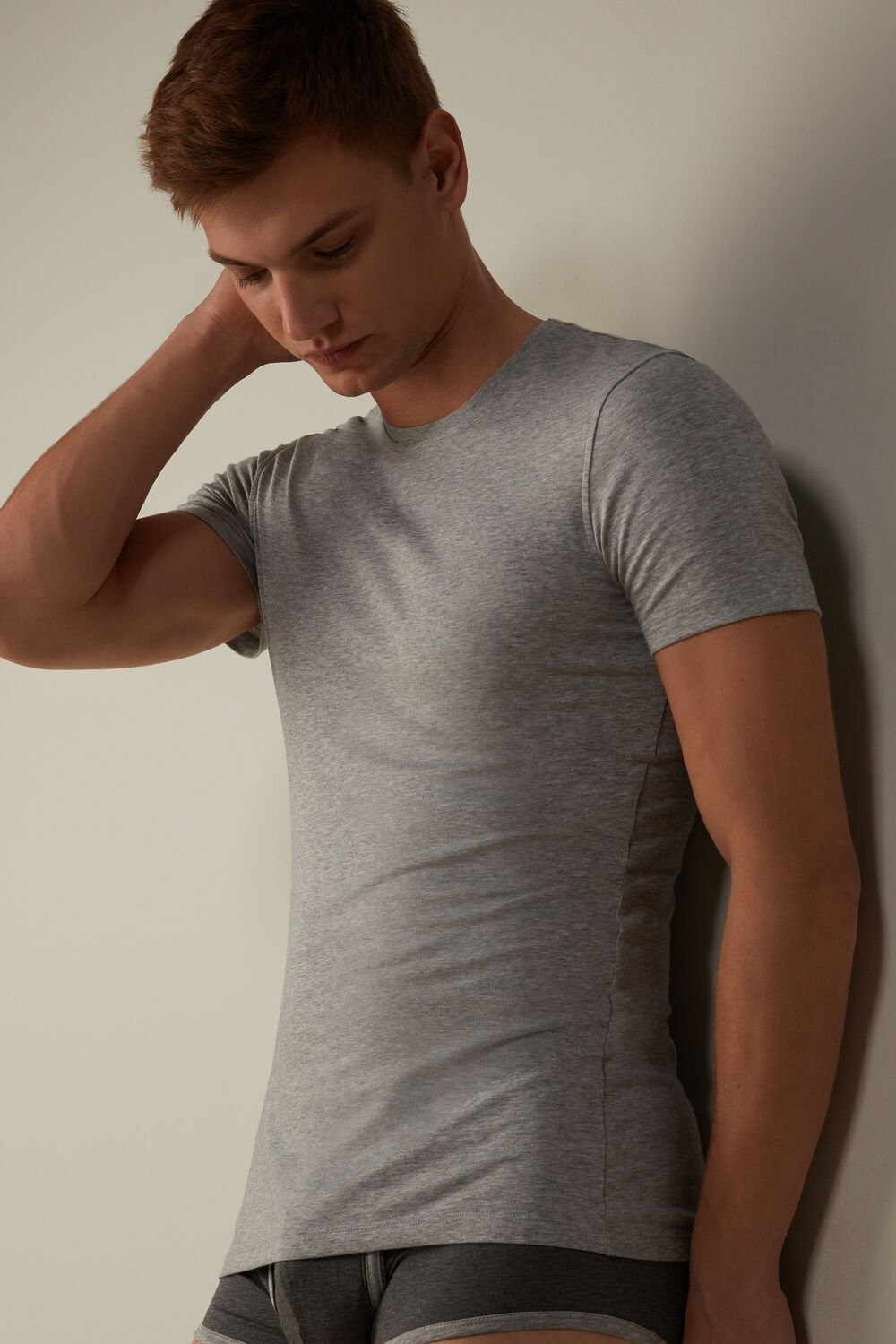 Intimissimi T-shirt in Stretch Supima® Cotton Grey - 031 - Light Heathered Grey | 6473MSBVZ