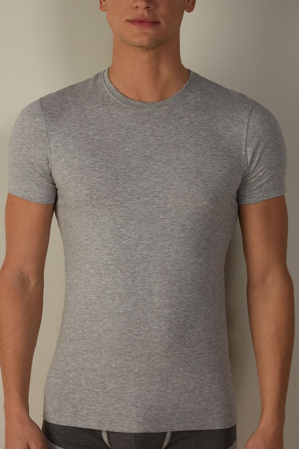 Intimissimi T-shirt in Stretch Supima® Cotton Grey - 031 - Light Heathered Grey | 6473MSBVZ