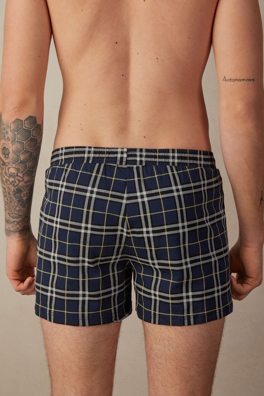 Intimissimi Tartan Patterned Cotton Jersey Relaxed Fit Boxers Blue - 171j - Blue / Yellow Tartan Print | 0483HCLRG