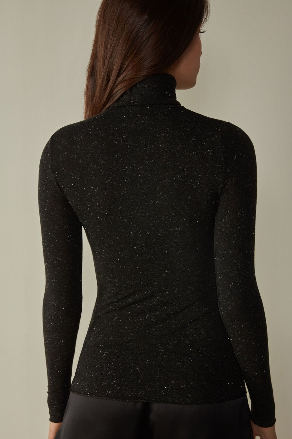 Intimissimi Turtleneck Top in Modal Light with Cashmere Lamé Black - 5079 - Black Lamé | 1629OTDFR