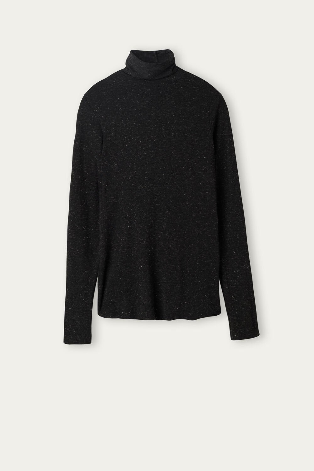 Intimissimi Turtleneck Top in Modal Light with Cashmere Lamé Black - 5079 - Black Lamé | 1629OTDFR