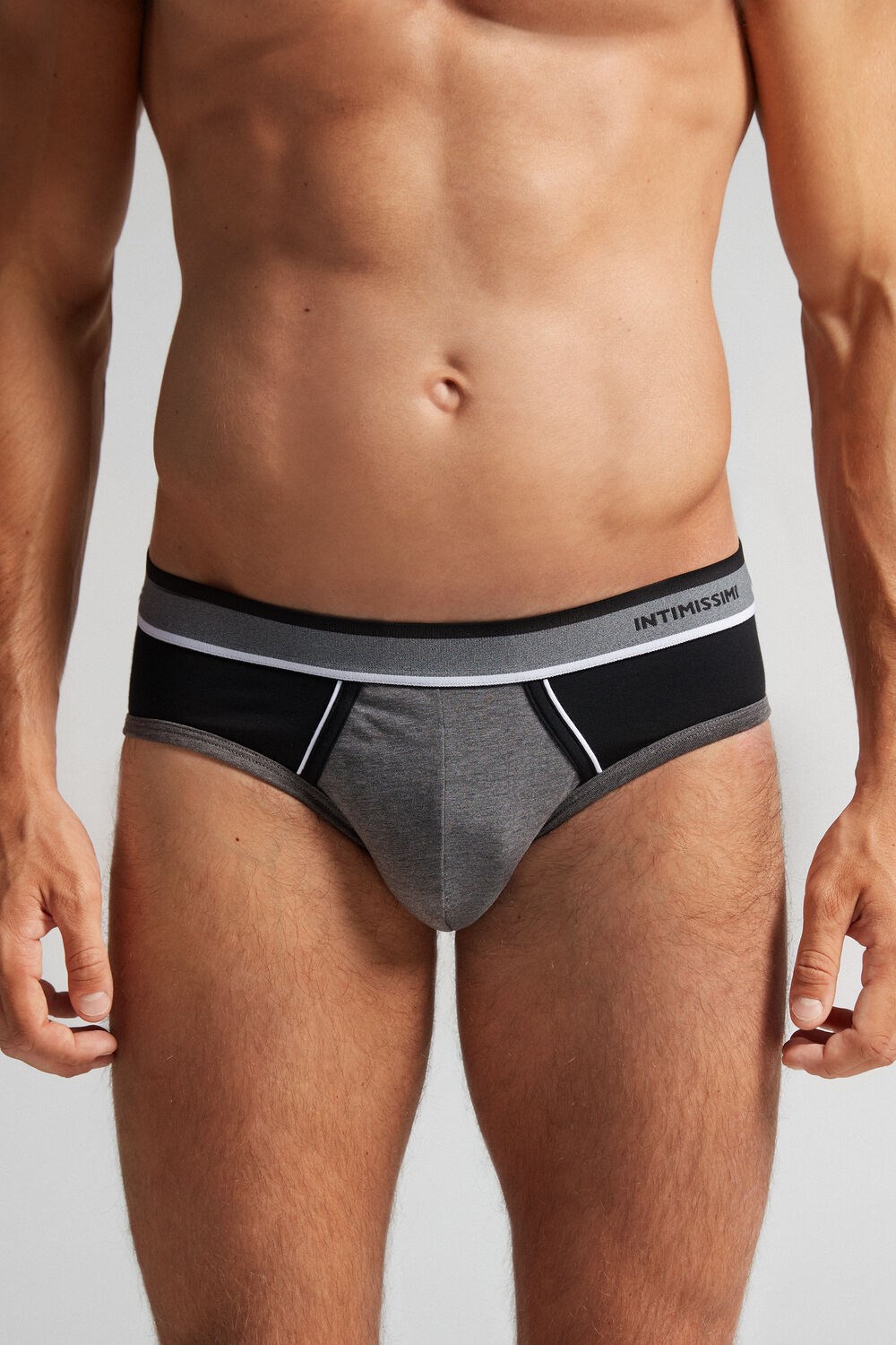 Intimissimi Two-Tone Stretch Supima® Cotton Briefs Black - 543i - Graphite Grey Blend / Black | 1392LBEPD