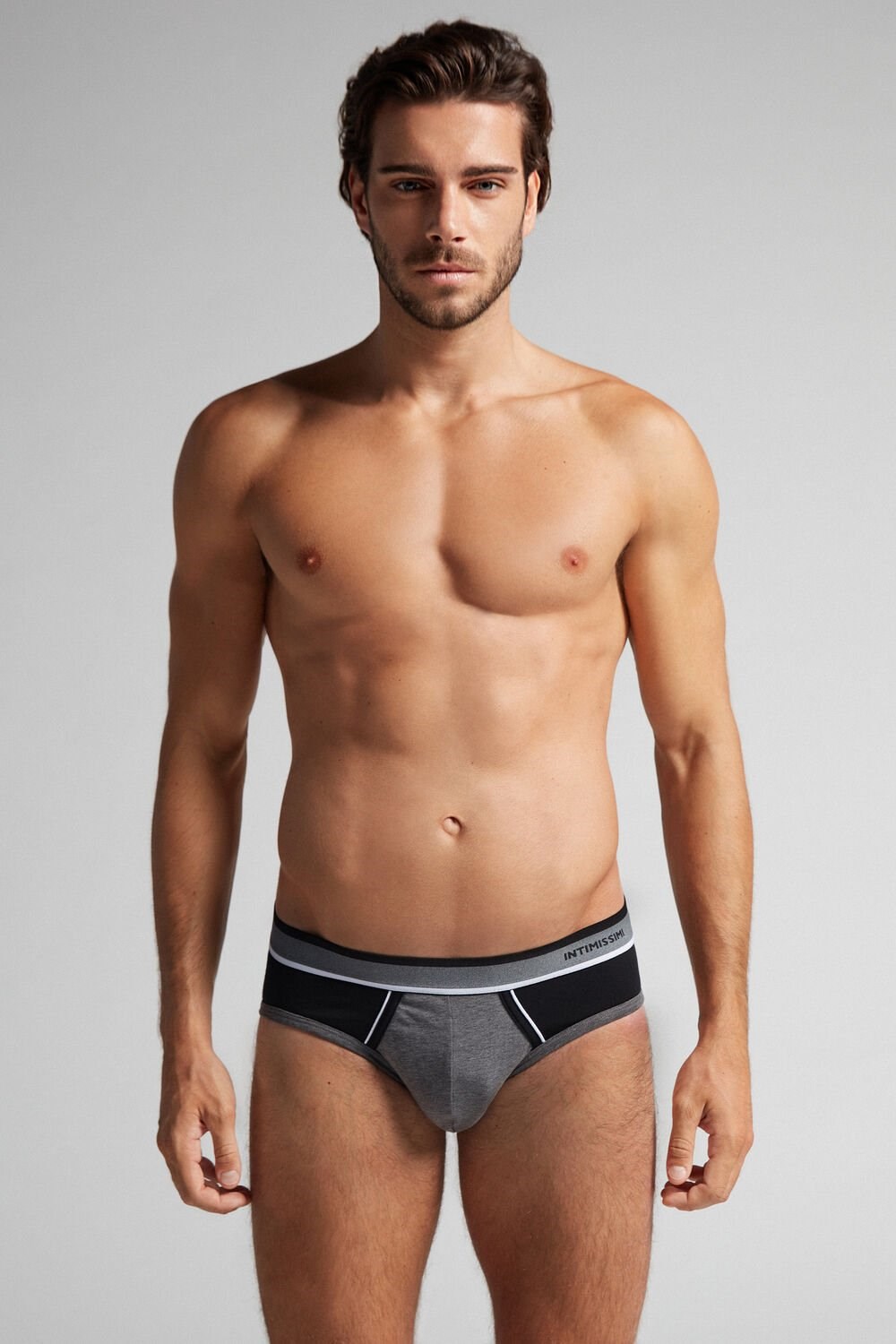 Intimissimi Two-Tone Stretch Supima® Cotton Briefs Black - 543i - Graphite Grey Blend / Black | 1392LBEPD