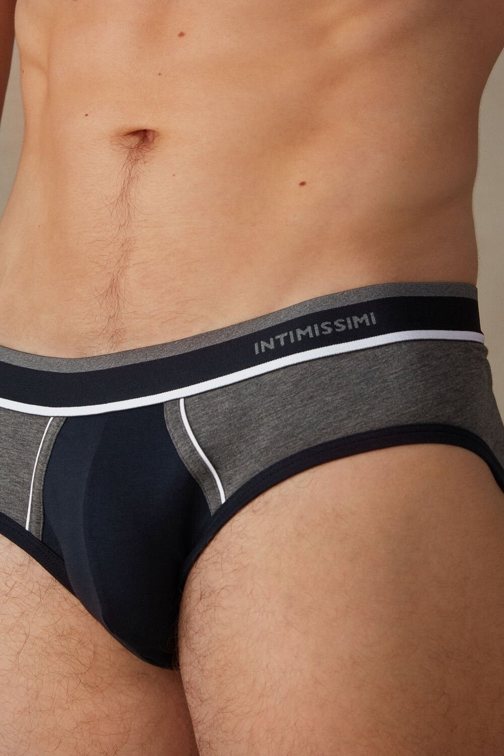 Intimissimi Two-Tone Stretch Supima® Cotton Briefs Blue - 541i - Midnight Blue / Graphite Grey Blend | 4675MXLYB