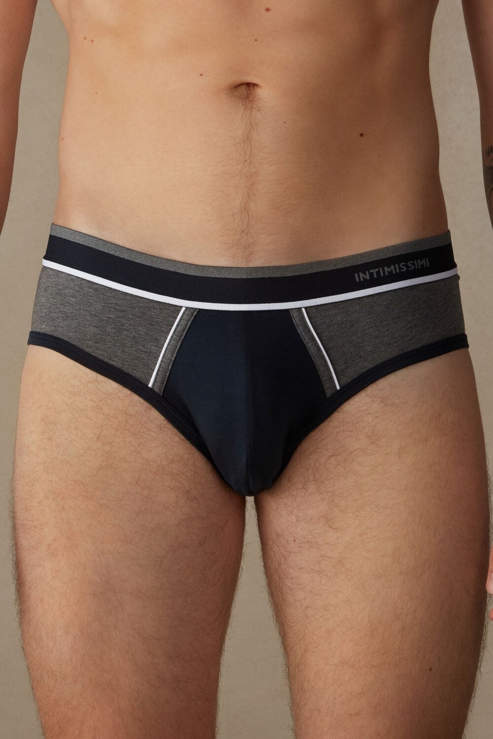 Intimissimi Two-Tone Stretch Supima® Cotton Briefs Blue - 541i - Midnight Blue / Graphite Grey Blend | 4675MXLYB