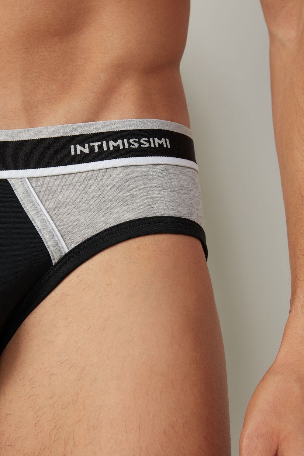 Intimissimi Two-Tone Stretch Supima® Cotton Briefs Black - 539i - Black / Light Grey Blend | 6035EHVYD