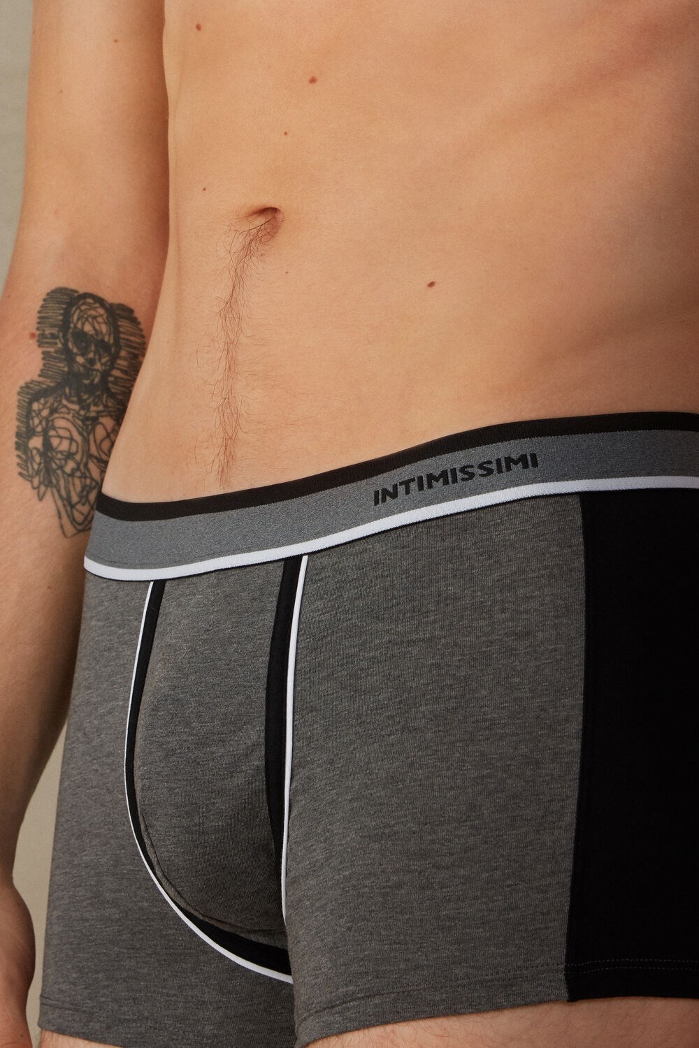 Intimissimi Two-tone Boxers in Stretch Supima® Cotton Black - 543i - Graphite Grey Blend / Black | 0342BVQAL