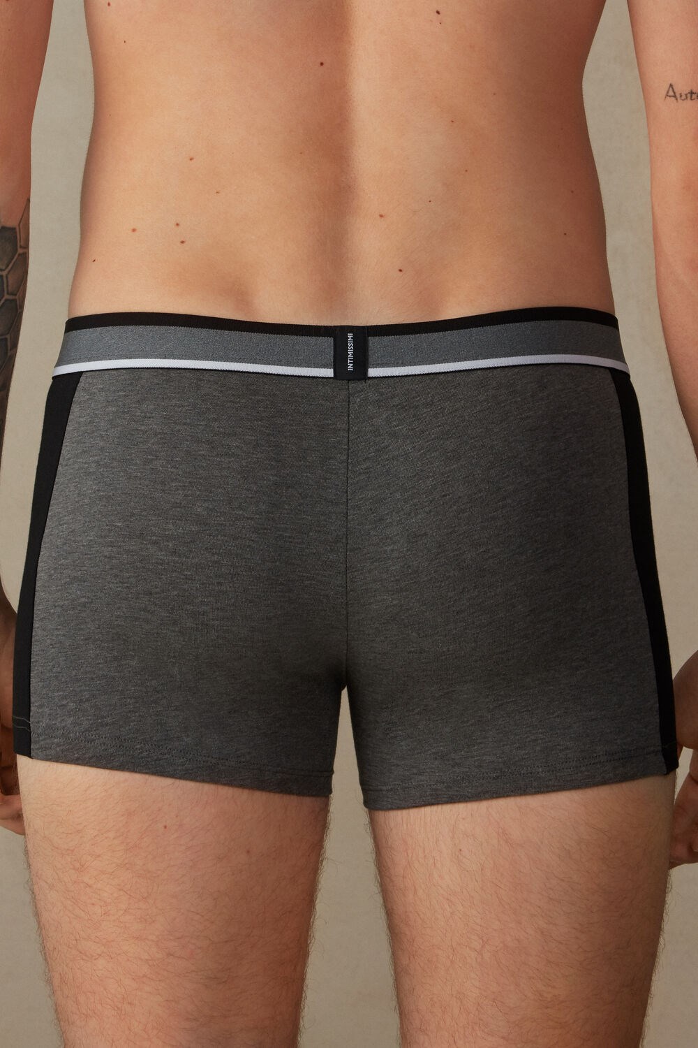 Intimissimi Two-tone Boxers in Stretch Supima® Cotton Black - 543i - Graphite Grey Blend / Black | 0342BVQAL