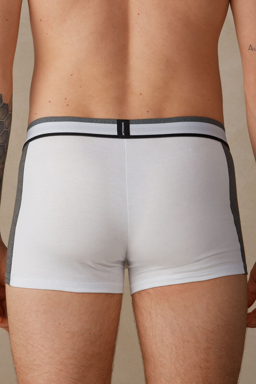 Intimissimi Two-tone Boxers in Stretch Supima® Cotton Grey - 384i - White / Graphite Blend | 3280IQLKM