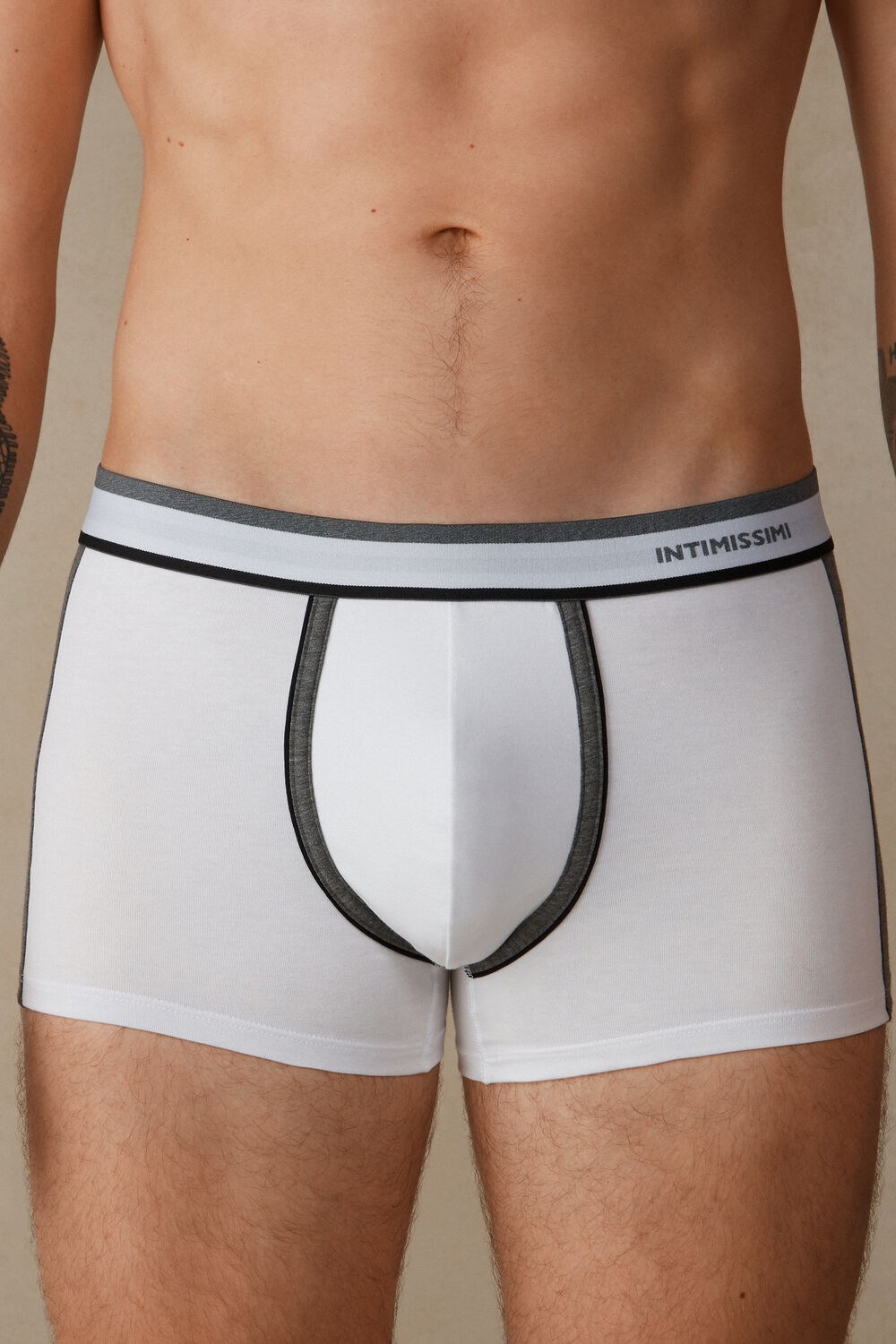 Intimissimi Two-tone Boxers in Stretch Supima® Cotton Grey - 384i - White / Graphite Blend | 3280IQLKM