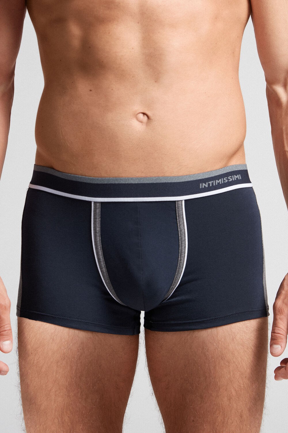 Intimissimi Two-tone Boxers in Stretch Supima® Cotton Blue - 541i - Midnight Blue / Graphite Grey Blend | 5681MCSXA