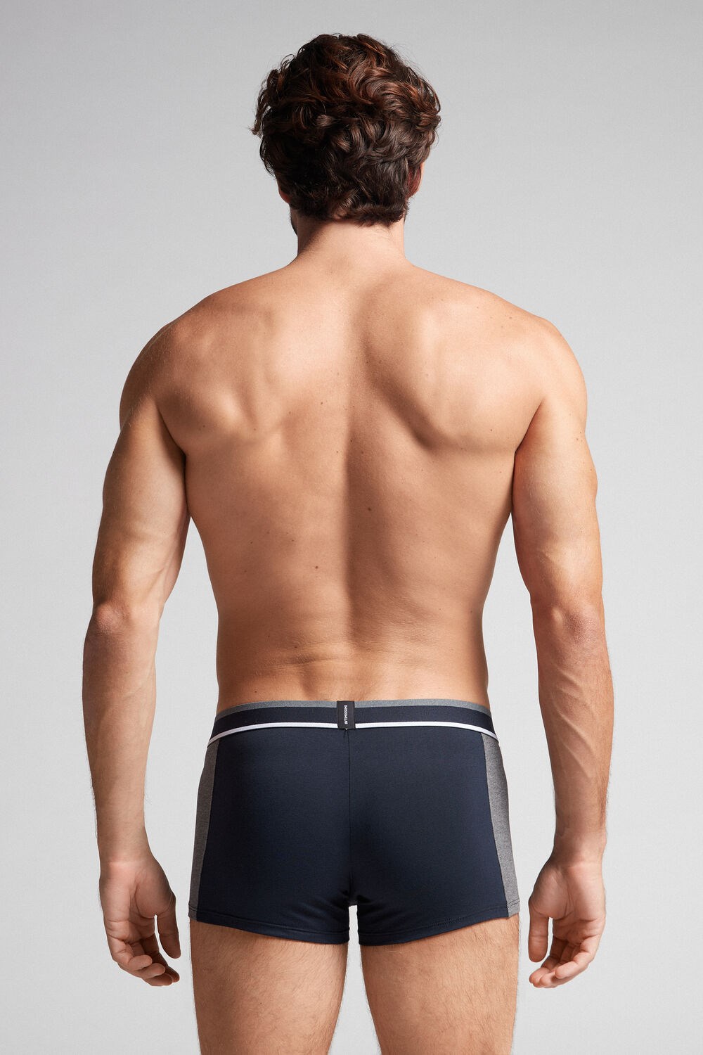 Intimissimi Two-tone Boxers in Stretch Supima® Cotton Blue - 541i - Midnight Blue / Graphite Grey Blend | 5681MCSXA