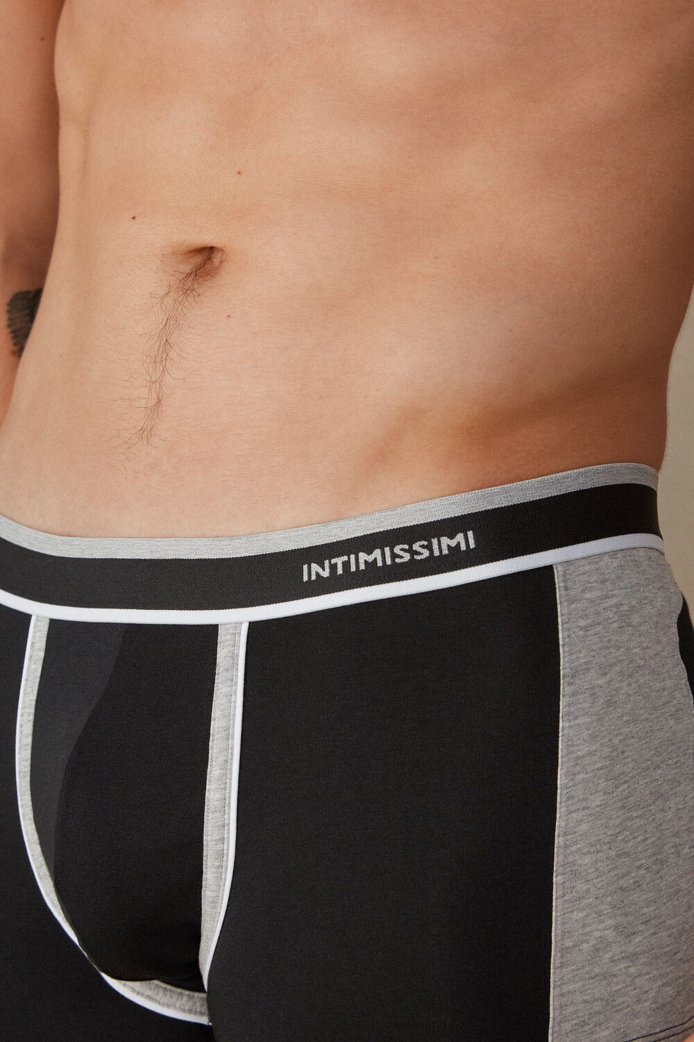 Intimissimi Two-tone Boxers in Stretch Supima® Cotton Black - 539i - Black / Light Grey Blend | 8291PXHLM