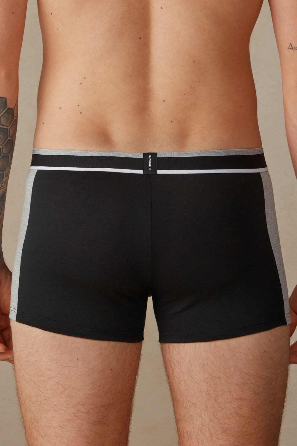 Intimissimi Two-tone Boxers in Stretch Supima® Cotton Black - 539i - Black / Light Grey Blend | 8291PXHLM