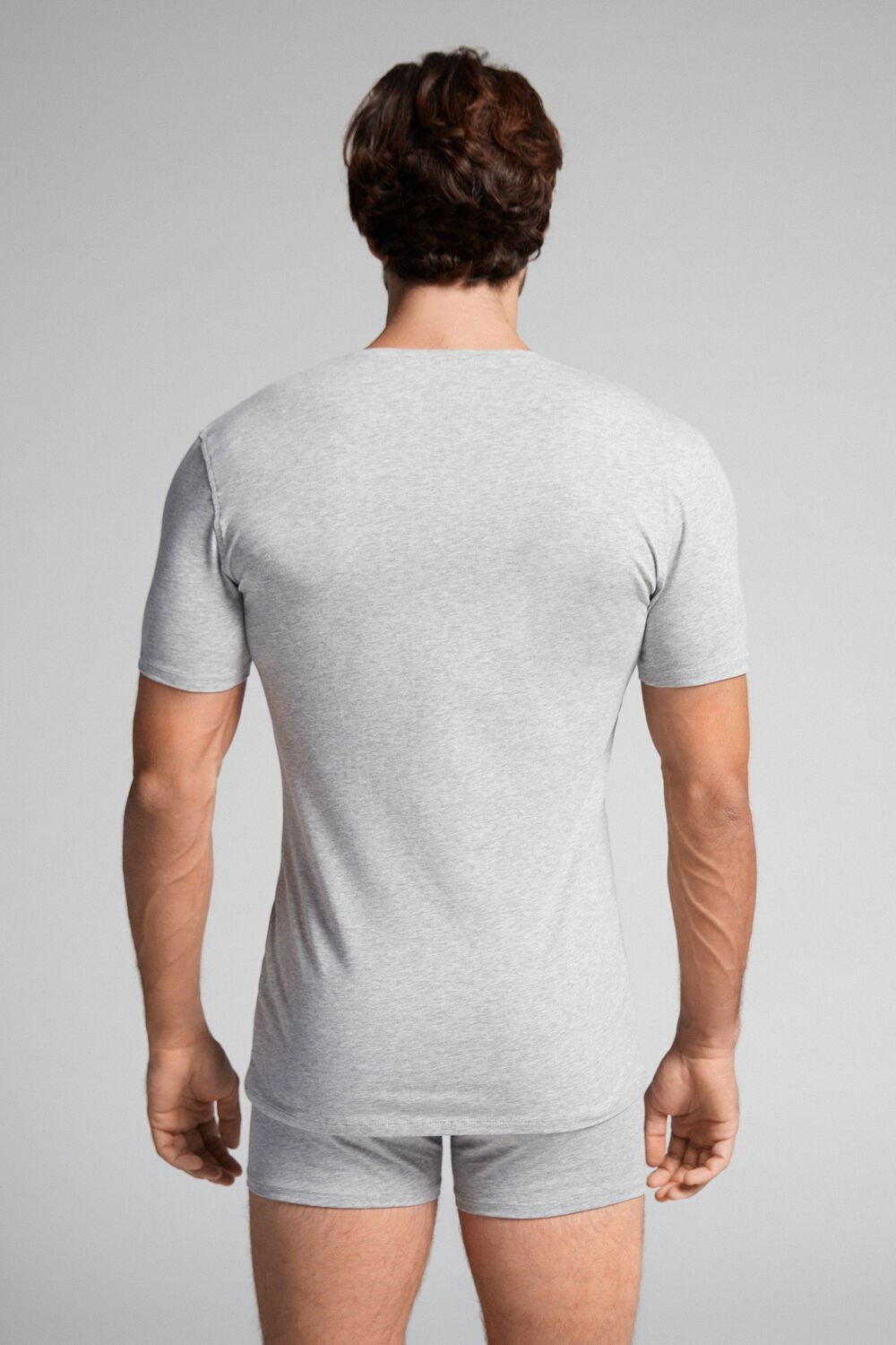 Intimissimi V-neck T-shirt in Stretch Supima® Cotton Grey - 031 - Light Heathered Grey | 7293MLKSZ