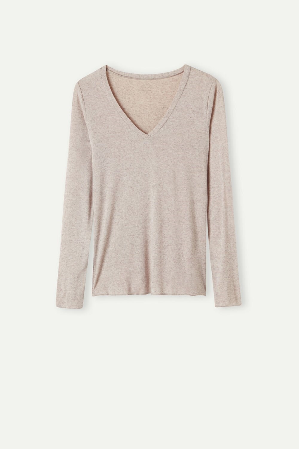 Intimissimi V-neck top in Modal Ultralight with Cashmere Natural - 7525 - Heather Shell Beige | 1502ADKFB