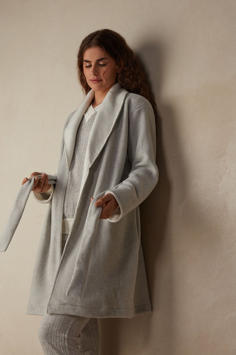 Intimissimi Warm Cuddles Robe Grey - 153j - Grey Heather / Creamy White | 0635CEJLK