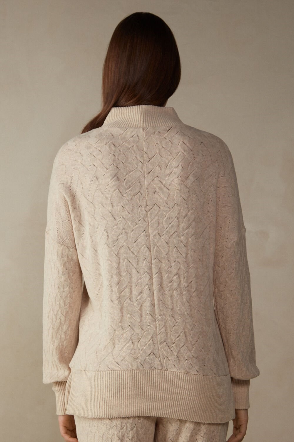 Intimissimi Winter Braid Long Sleeve Jacquard Top Natural - 2106 - Beige Blend | 3721JVNZG