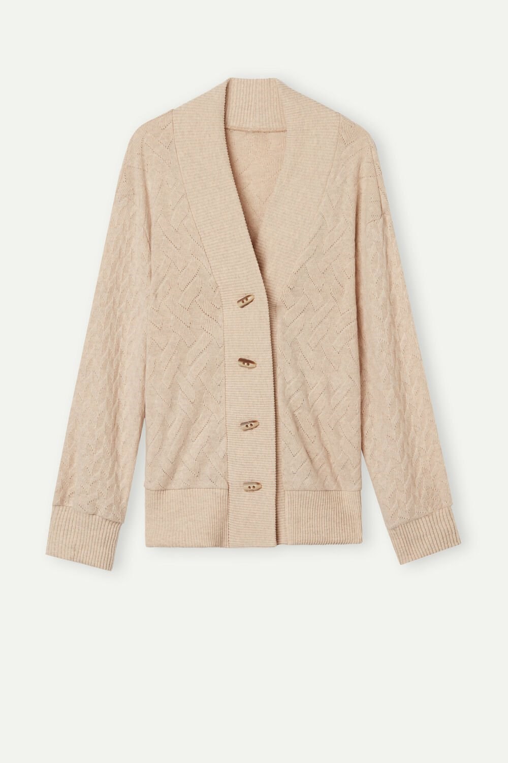 Intimissimi Winter Braid Long Sleeve Jacquard Cardigan Natural - 2106 - Beige Blend | 5403AOLUS