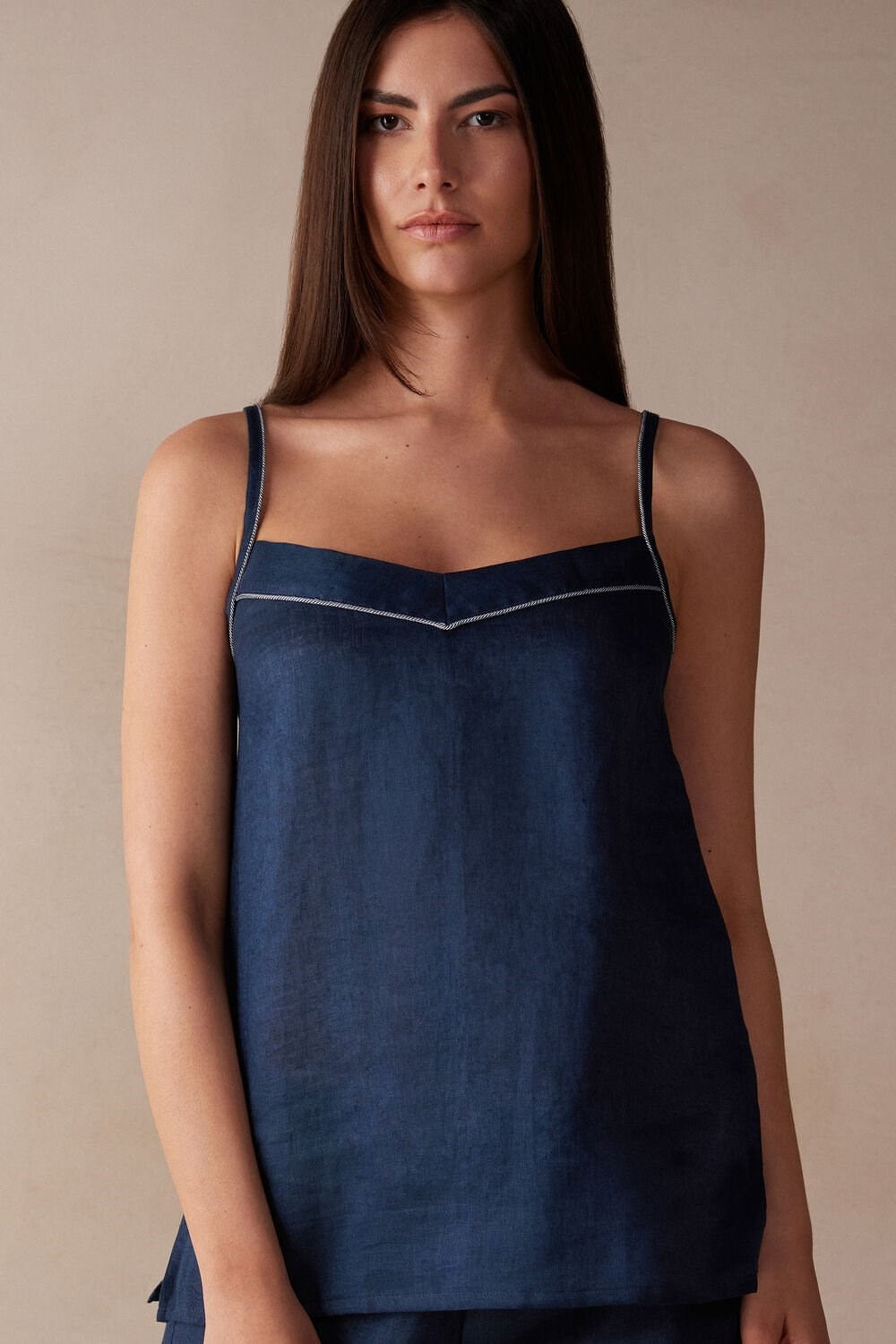 Intimissimi Yacht Night Linen Top Blue - 243j - Sailor Blue | 2956DEQUW