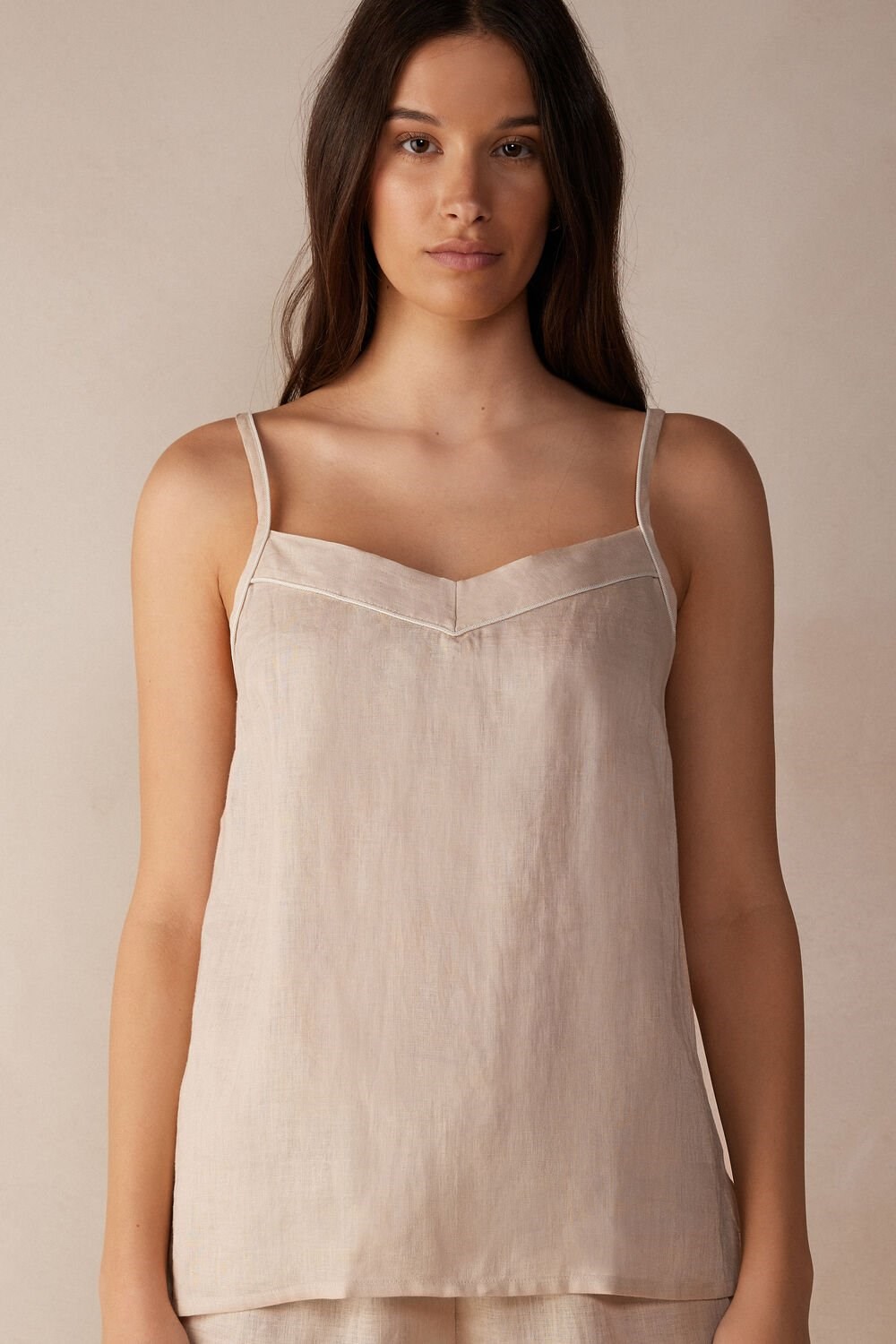 Intimissimi Yacht Night Linen Top Natural - 913i - Rope Beige | 5917KDFVS