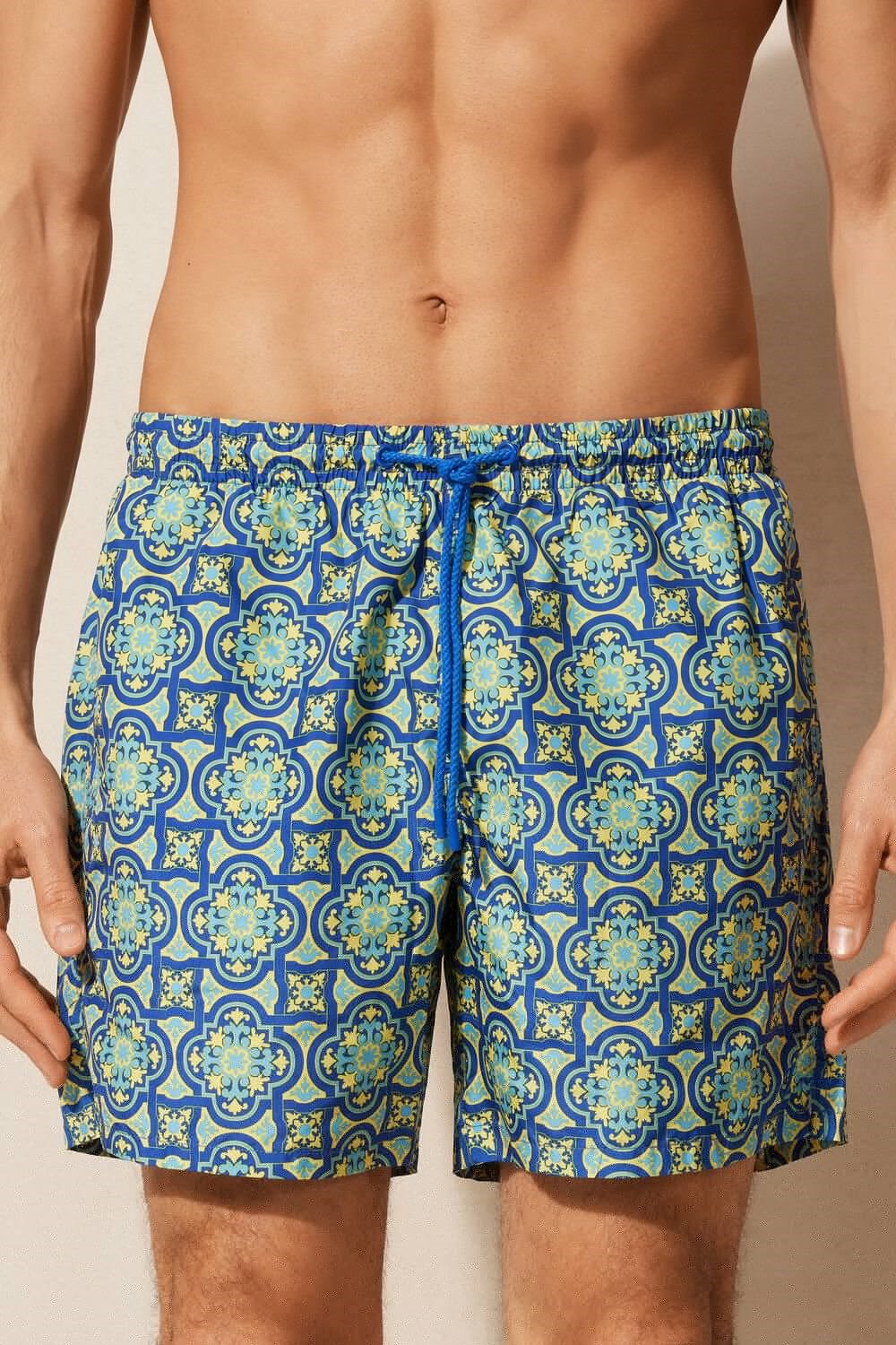 Intimissimi Yellow Majolica Print Swim Trunks Blue - 262j - Yellow Majolica Print | 2569WHUZD