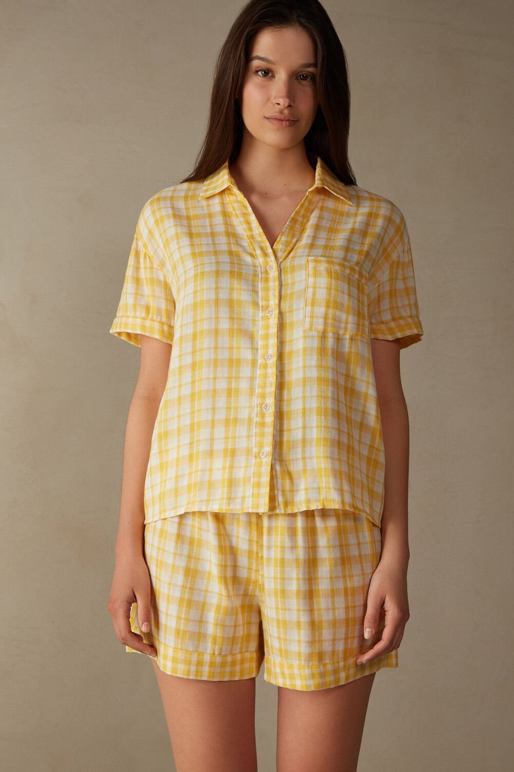 Intimissimi Yellow Submarine Short Sleeve Top Yellow - 909i - Yellow Tartan | 3674SYTJB